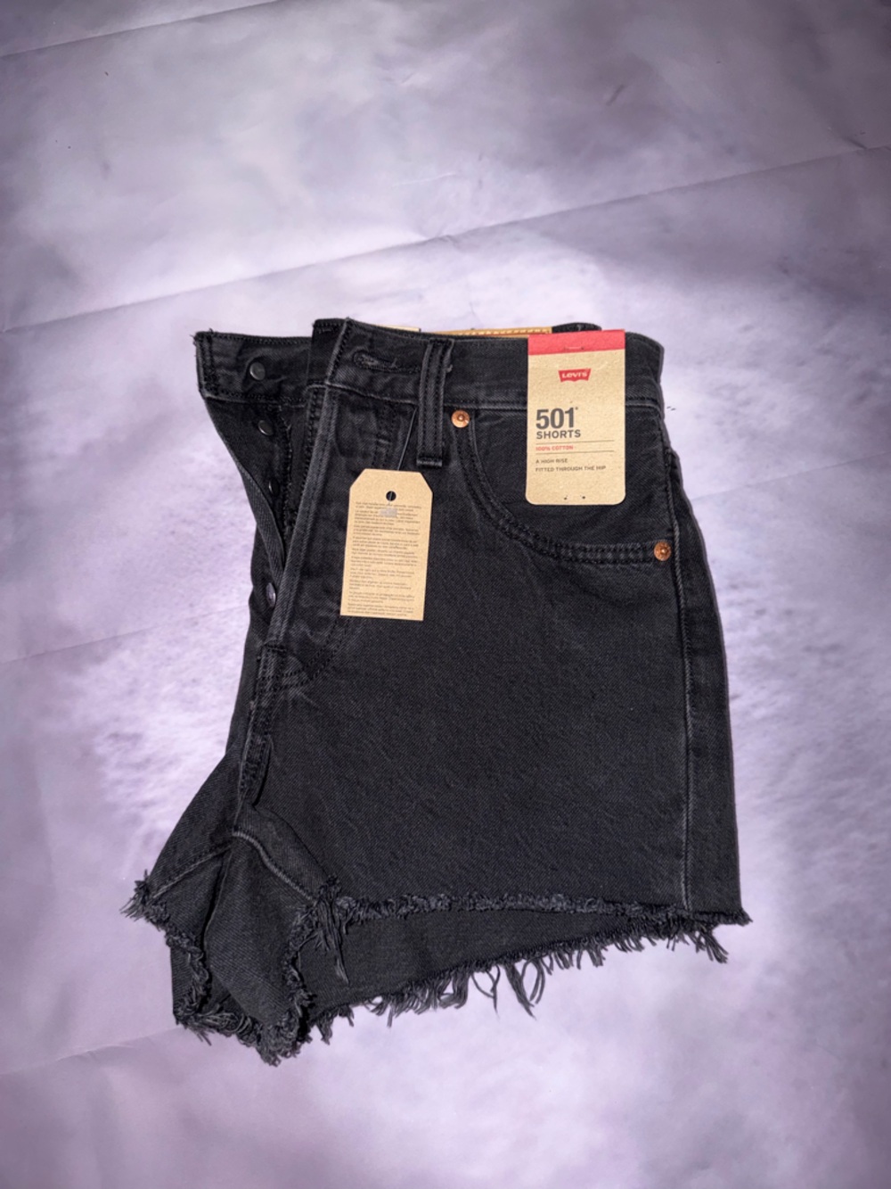 Levi's Black Frayed Hem Denim Shorts